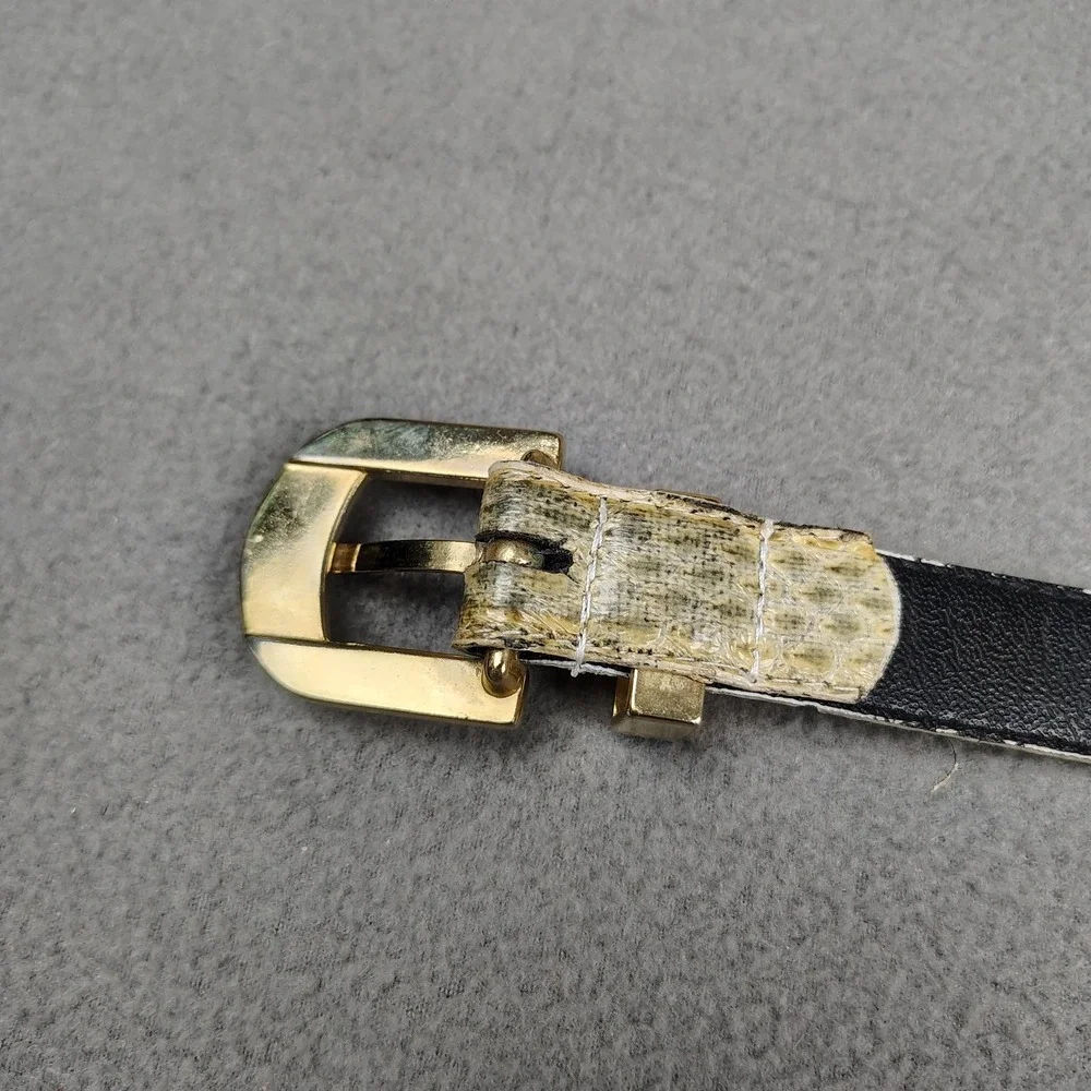 Vintage Robinsons Genuine Snake Skin Belt Women Small Gold Buckle Exotic Slim
